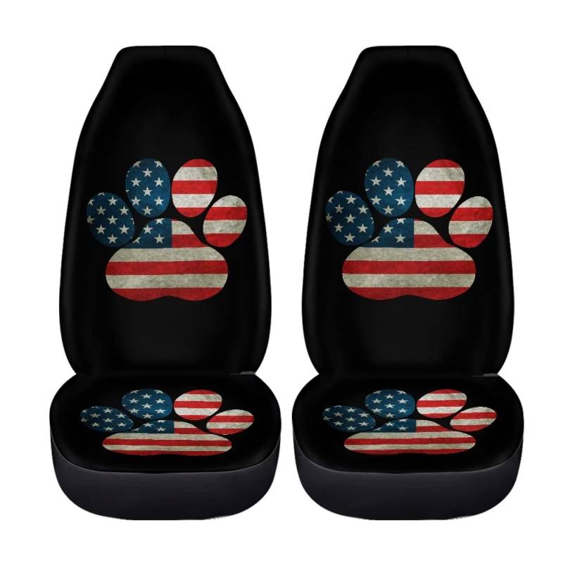 ZFRXIGN Autositzbezüge für Damen, Motiv: niedliche Pfote, amerikanische Flagge, Autozubehör, Auto, LKW, SUV, Innendekor-Set, 2 Stück, rutschfeste Vordersitzbezüge, Schwarz von ZFRXIGN