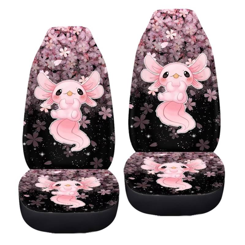ZFRXIGN Sakura Axolotl Autositzbezug für Damen, SUV-Kofferraum, Vordersitzschoner, Schalensitzbezüge, Set, 2 Stück, universal, Rosa, Kirschblüte, Geschenke von ZFRXIGN