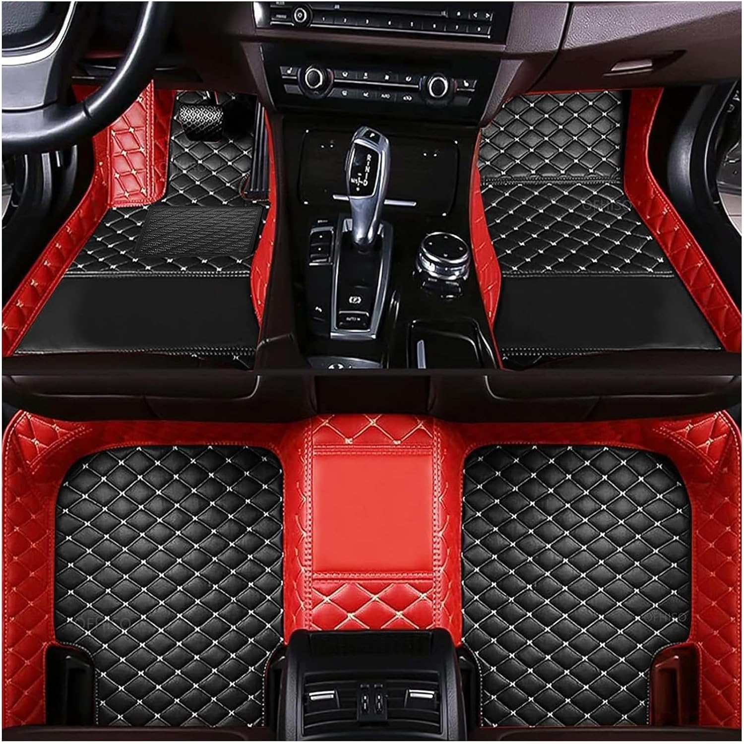 Auto FußMatten Leder Anpassen für Ford Ecosport 2018 2019 2020 2021 2022 2023 2024 2025 (LHD), Allwetter Vorne Hinten ​wasserdichte Anti-Kratz Automatten Teppiche Set,A-Red+Black von ZFZFC