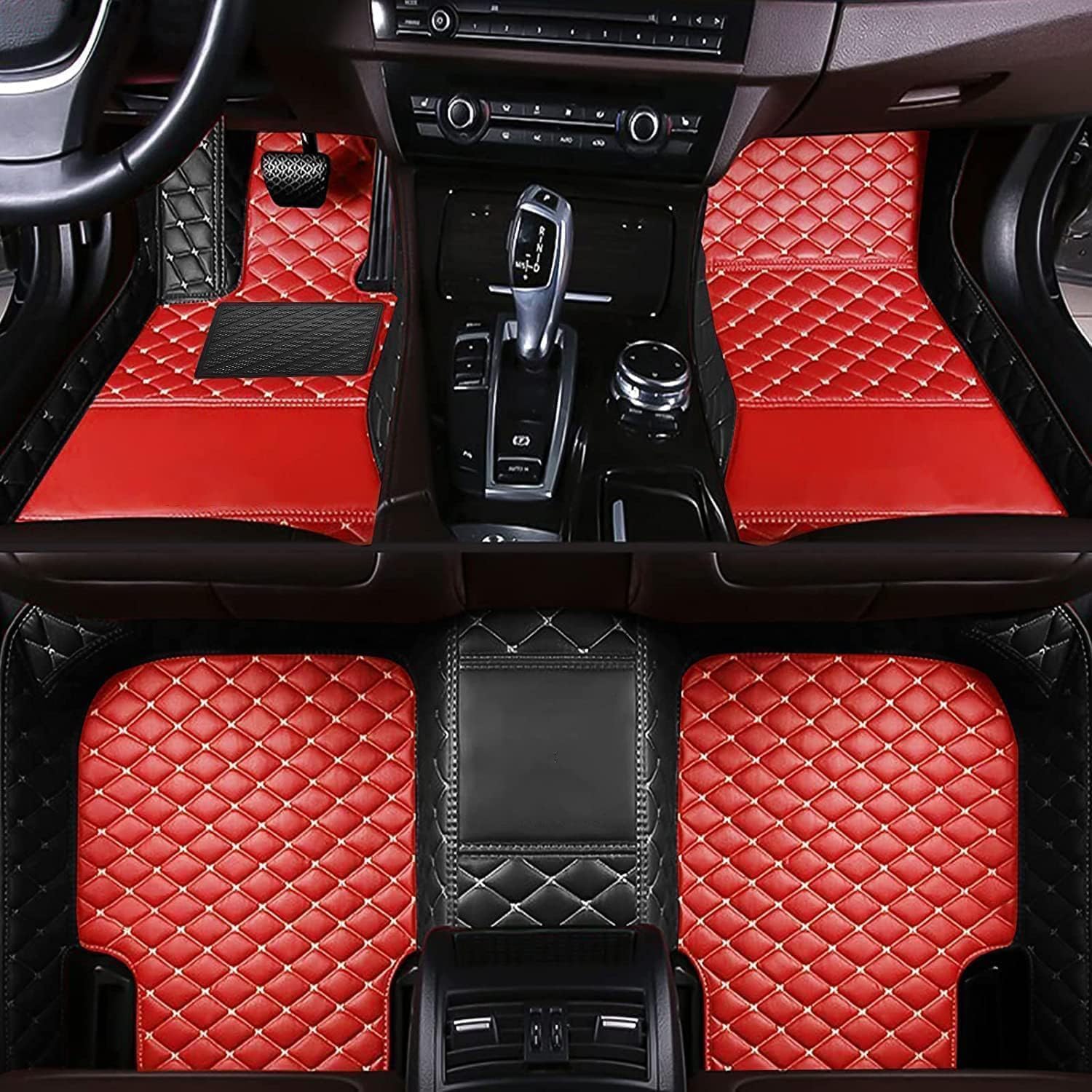 Auto FußMatten Leder Anpassen für Ford Ecosport 2018 2019 2020 2021 2022 2023 2024 2025 (LHD), Allwetter Vorne Hinten ​wasserdichte Anti-Kratz Automatten Teppiche Set,B-Black+Red von ZFZFC