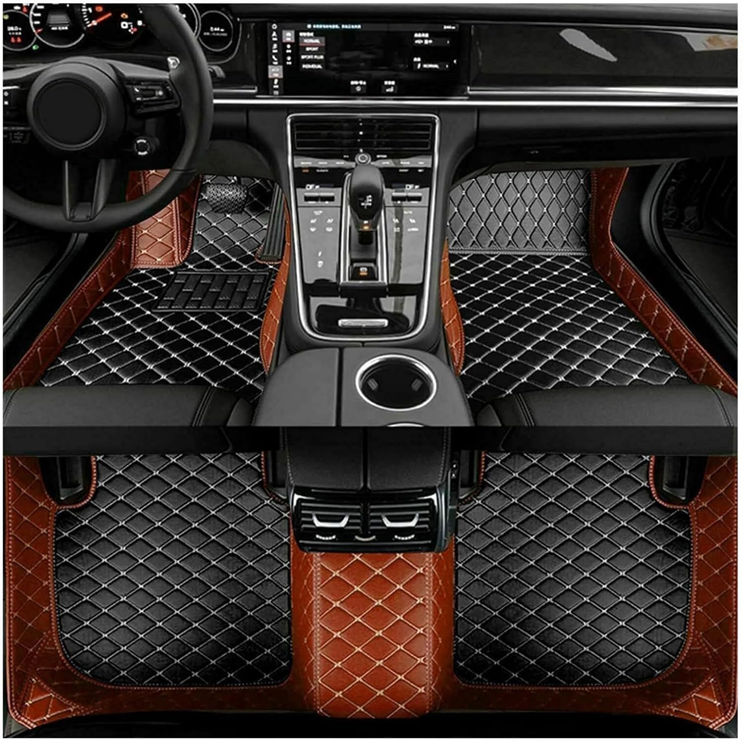 Auto FußMatten Leder Anpassen für Ford Ecosport 2018 2019 2020 2021 2022 2023 2024 2025 (LHD), Allwetter Vorne Hinten ​wasserdichte Anti-Kratz Automatten Teppiche Set,C-Brown+Black von ZFZFC