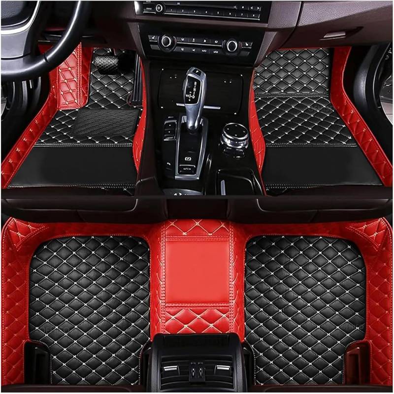Auto FußMatten Leder Anpassen für Ford F150(2door) 2011 2012 2013 2014 (LHD), Allwetter Vorne Hinten ​wasserdichte Anti-Kratz Automatten Teppiche Set,A-Red+Black von ZFZFC