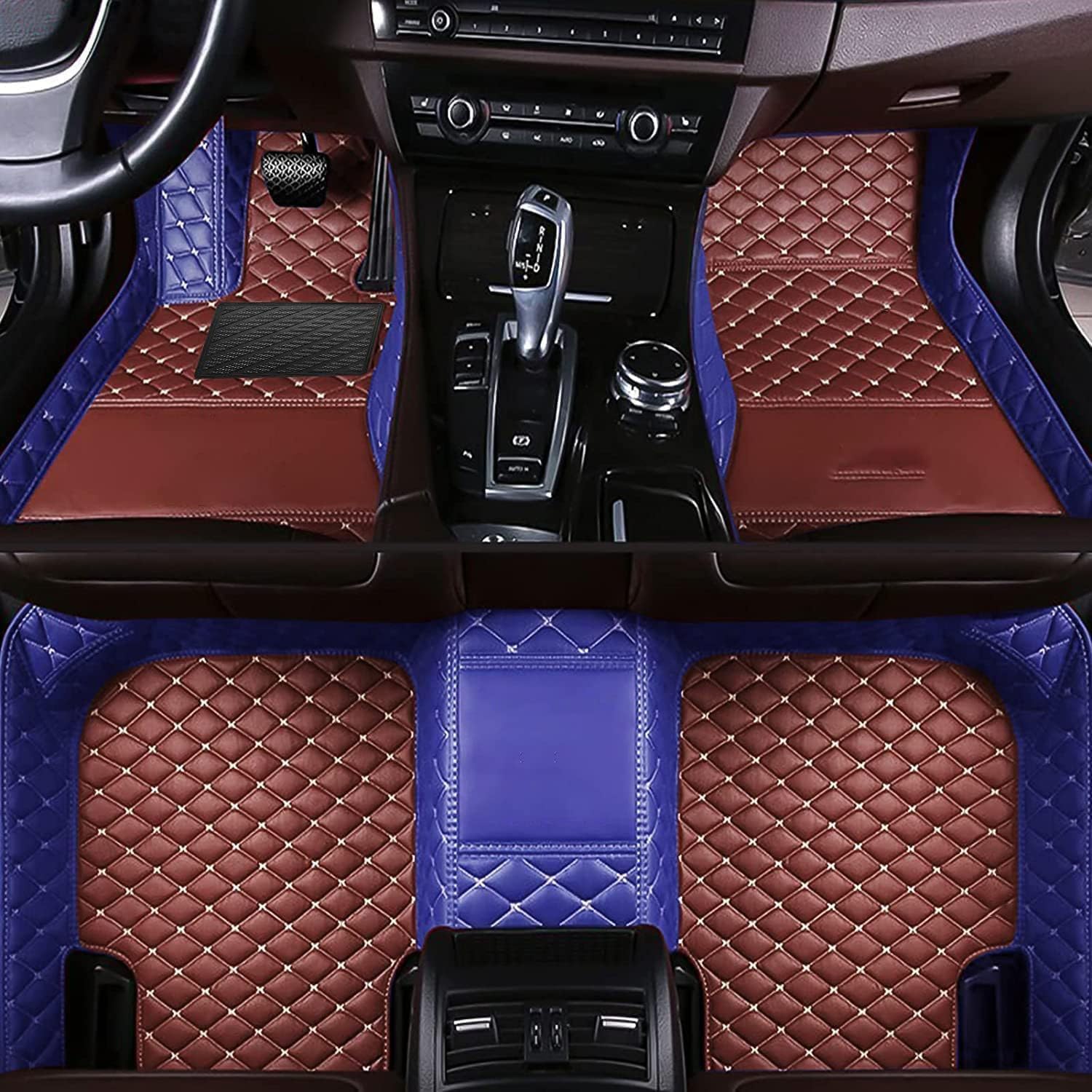 Auto FußMatten Leder Anpassen für Ford F150(2door) 2011 2012 2013 2014 (LHD), Allwetter Vorne Hinten ​wasserdichte Anti-Kratz Automatten Teppiche Set,F-Blue+Brown von ZFZFC