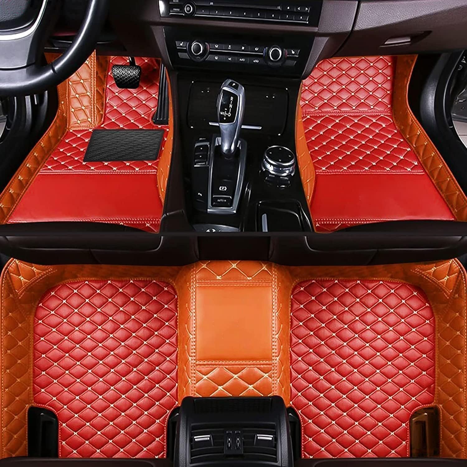 Auto FußMatten Leder Anpassen für Ford Fiesta Mk7 2009 2010 2011 2012 2013 2014 2015 2016 2017 (LHD), Allwetter Vorne Hinten ​wasserdichte Anti-Kratz Automatten Teppiche Set,D-Orange+Red von ZFZFC