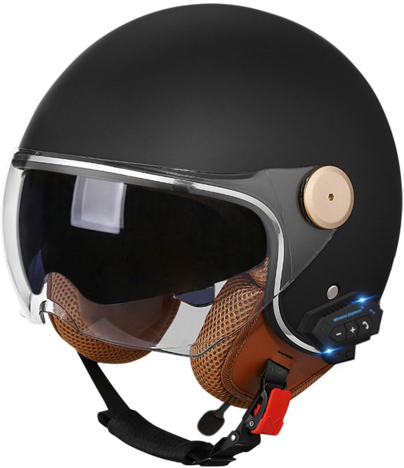 Offener Bluetooth-Helm 3/4-Motorradhelm Mit Integriertem Drop-Down-Visier Jet-Helm Integrierter Lautsprecher Und Mikrofon Passend Für Motorrad Cruiser Chopper DOT/ECE-Geprüft 1,L(58-59CM) von ZGFHTY