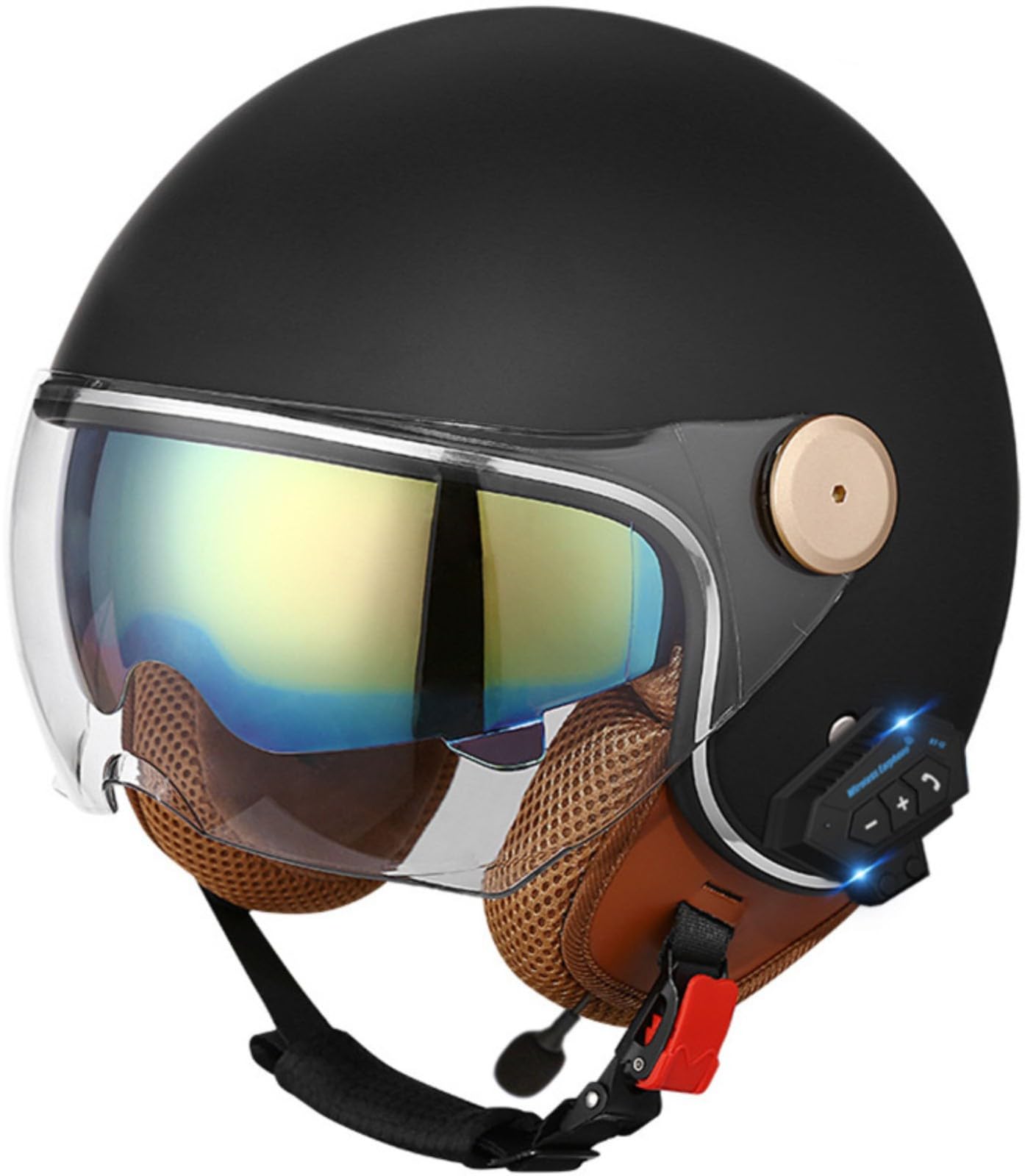 Offener Bluetooth-Helm 3/4-Motorradhelm Mit Integriertem Drop-Down-Visier Jet-Helm Integrierter Lautsprecher Und Mikrofon Passend Für Motorrad Cruiser Chopper DOT/ECE-Geprüft 2,XL(60-61CM) von ZGFHTY