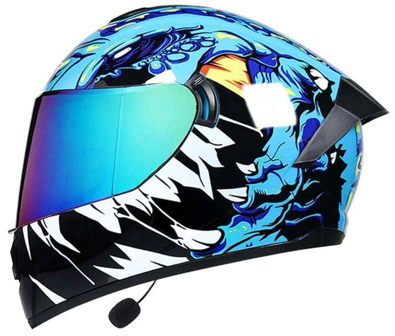 Bluetooth-Motorradhelm Motorrad-Integralhelm für Männer Frauen integrierter Helm mit Doppelvisier ECE-Zertifizierung Stromlinienförmiger Körper Motocross Roller Straßenreiten 6,M=(57-58CM) von ZGFHTY