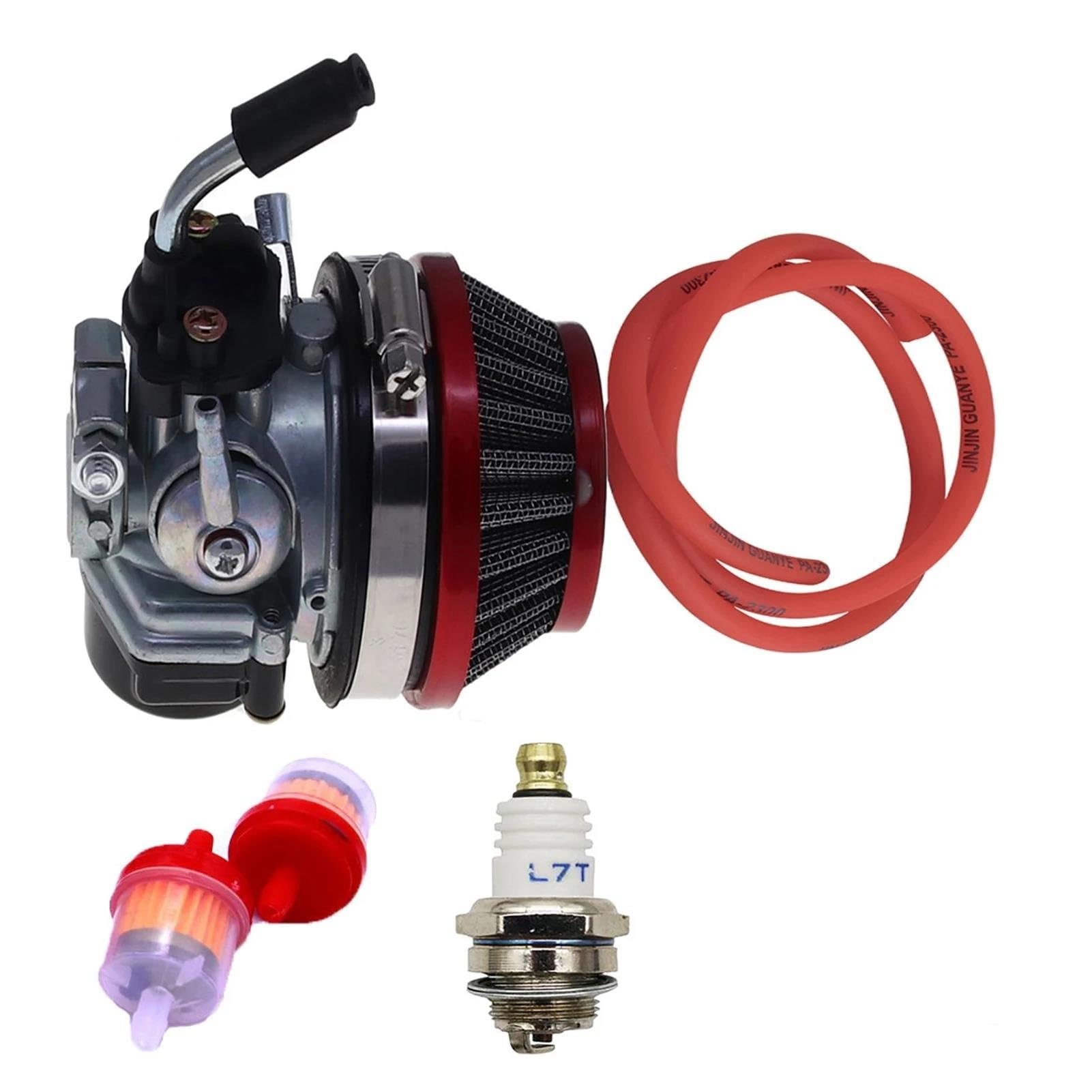 Motorrad Carburetor Für 2 Takt Motor 49 Cc 50 Cc 66 Cc 80 Cc 100 Cc Mit Luftfilter Motor Gasmotor Motorisierter Moto Bike Rennvergaser Vergaser Motor(Red) von ZHANGWENLING