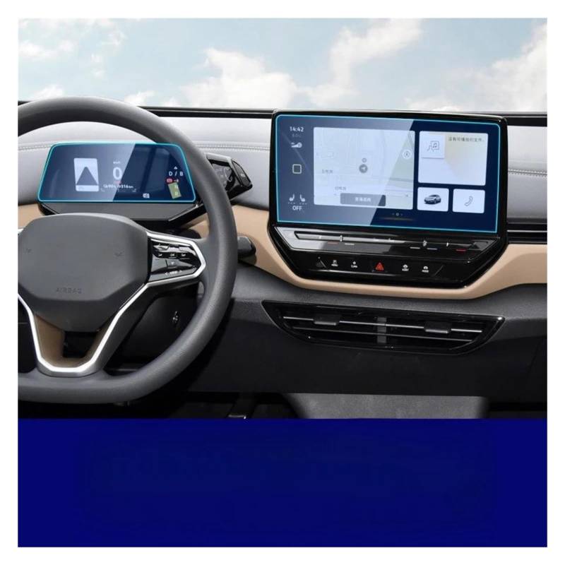 Auto Displayschutz Für VW Für ID.4 2021 2022 2023 2024 12 "Navigation Glas Touch Screen Abdeckung Schutz ID4 Crozz/X & 5,3" Dashboard Schützen Film GPS Transparent Displayschutzfolie(2PCS Blue Ray) von ZHANGZHENGYAO