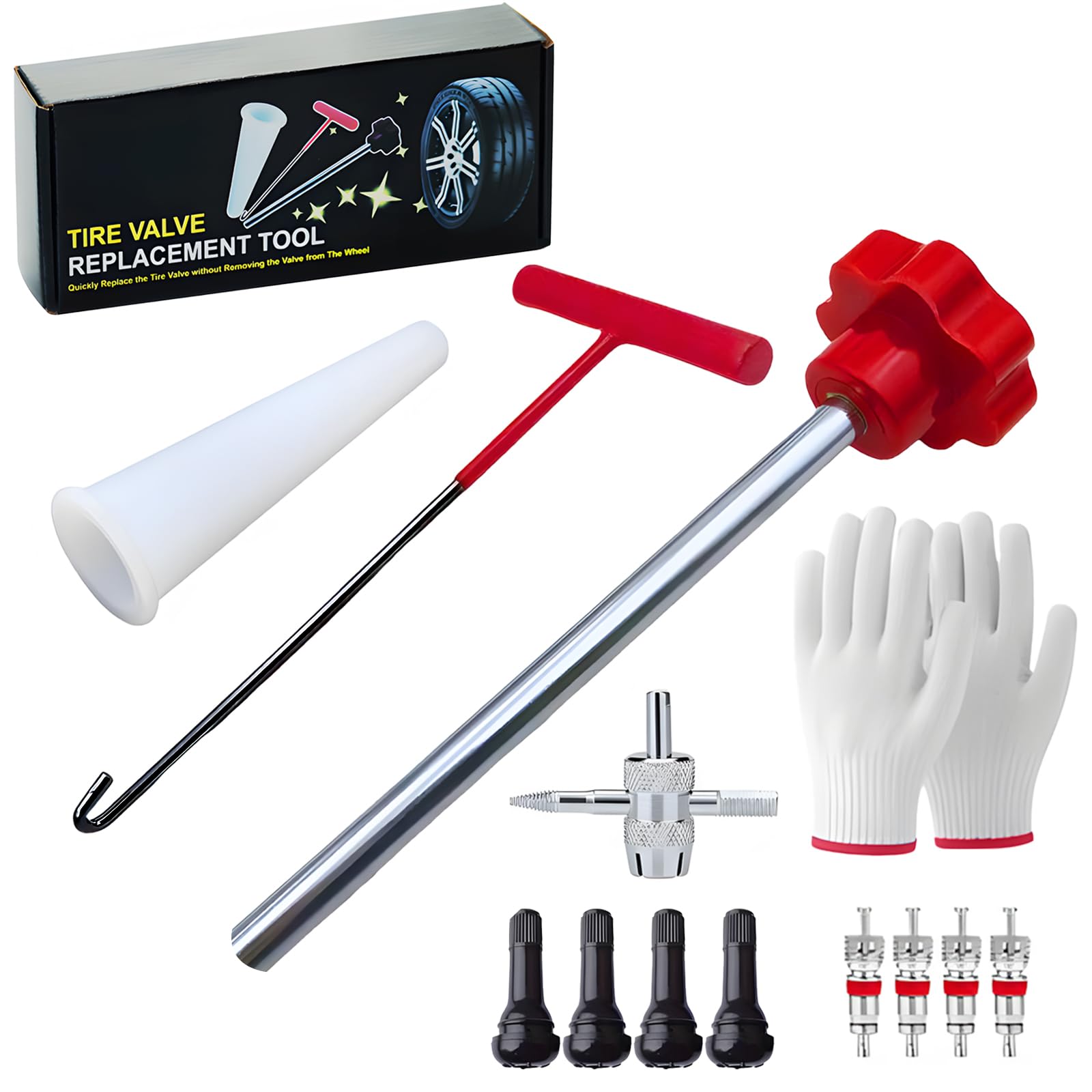 Reifenventil-Abzieher-Werkzeug-Set,Ventil-Installationswerkzeug-Set, inklusive Vorbauabzieher, Hakenwerkzeug, Hilfswerkzeug und Handschuhe,7-teiliges Reifenventil-Reparatur-Werkzeug-Set für Auto, LKW Reifenventil-Abzieher-Werkzeug-Set,Ventil-Installationswerkzeug-Set, inklusive Vorbauabzieher, Hakenwerkzeug, Hilfswerkzeug und Handschuhe,7-teiliges Reifenventil-Reparatur-Werkzeug-Set für Auto, LKW von ZHAO GE