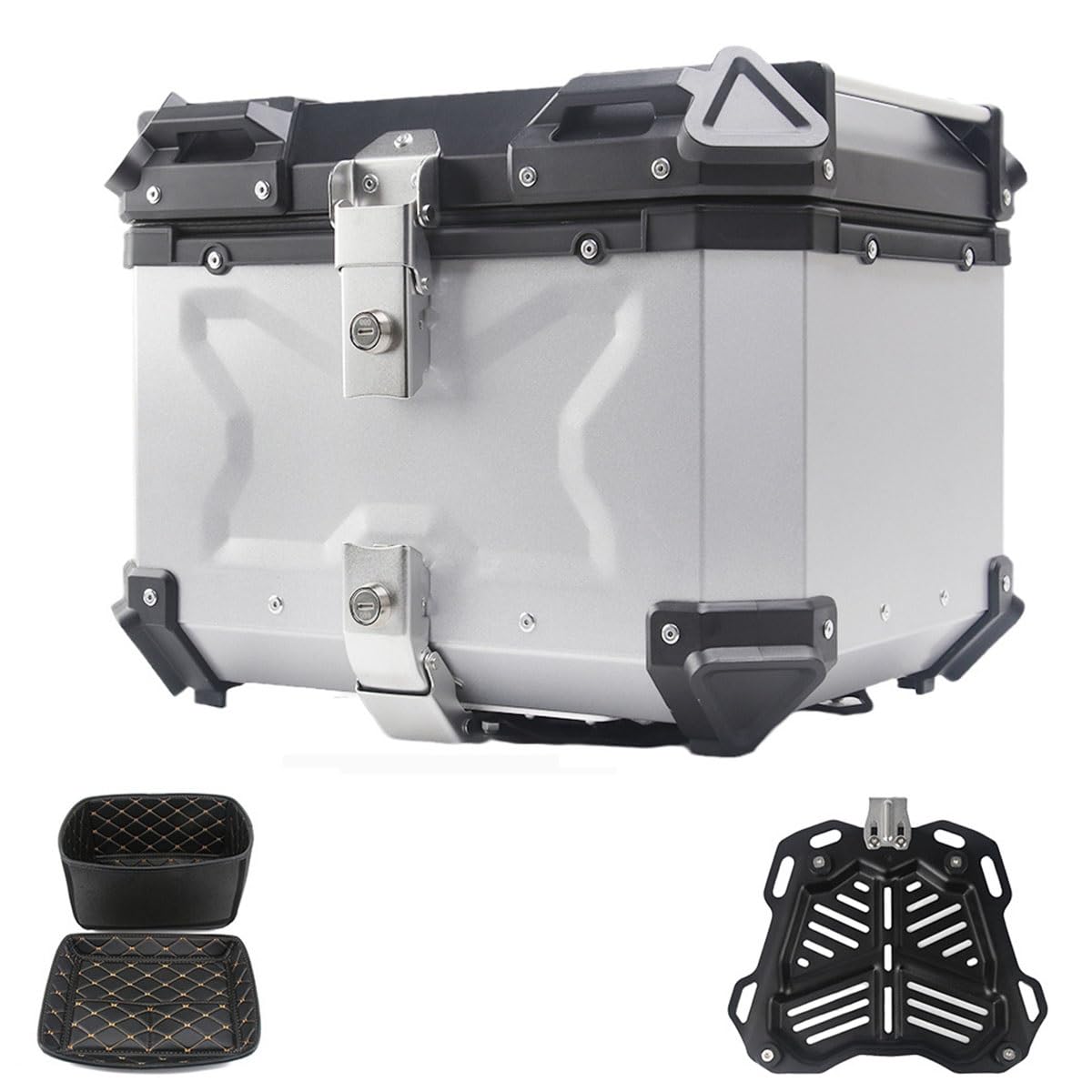 Bauletto per moto Bauletto per moto Bauletto posteriore con serratura per riporre il casco, bauletto posteriore nero/argento per moto, scooter, ciclomotore, con piastra di base 36L-100L (un colore C Bauletto per moto Bauletto per moto Bauletto posteriore con serratura per riporre il casco, bauletto posteriore nero/argento per moto, scooter, ciclomotore, con piastra di base 36L-100L (un colore C von ZHAOHUAN