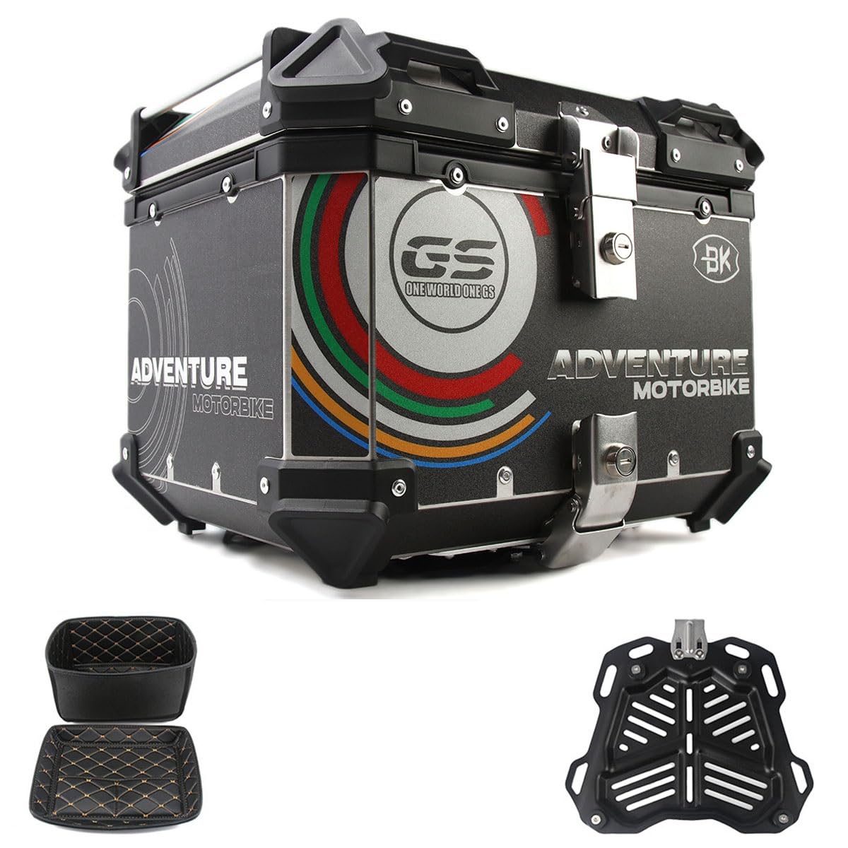 Bauletto per moto Bauletto per moto Bauletto posteriore con serratura per riporre il casco, bauletto posteriore nero/argento per moto, scooter, ciclomotore, con piastra di base 36L-100L (un colore E Bauletto per moto Bauletto per moto Bauletto posteriore con serratura per riporre il casco, bauletto posteriore nero/argento per moto, scooter, ciclomotore, con piastra di base 36L-100L (un colore E von ZHAOHUAN
