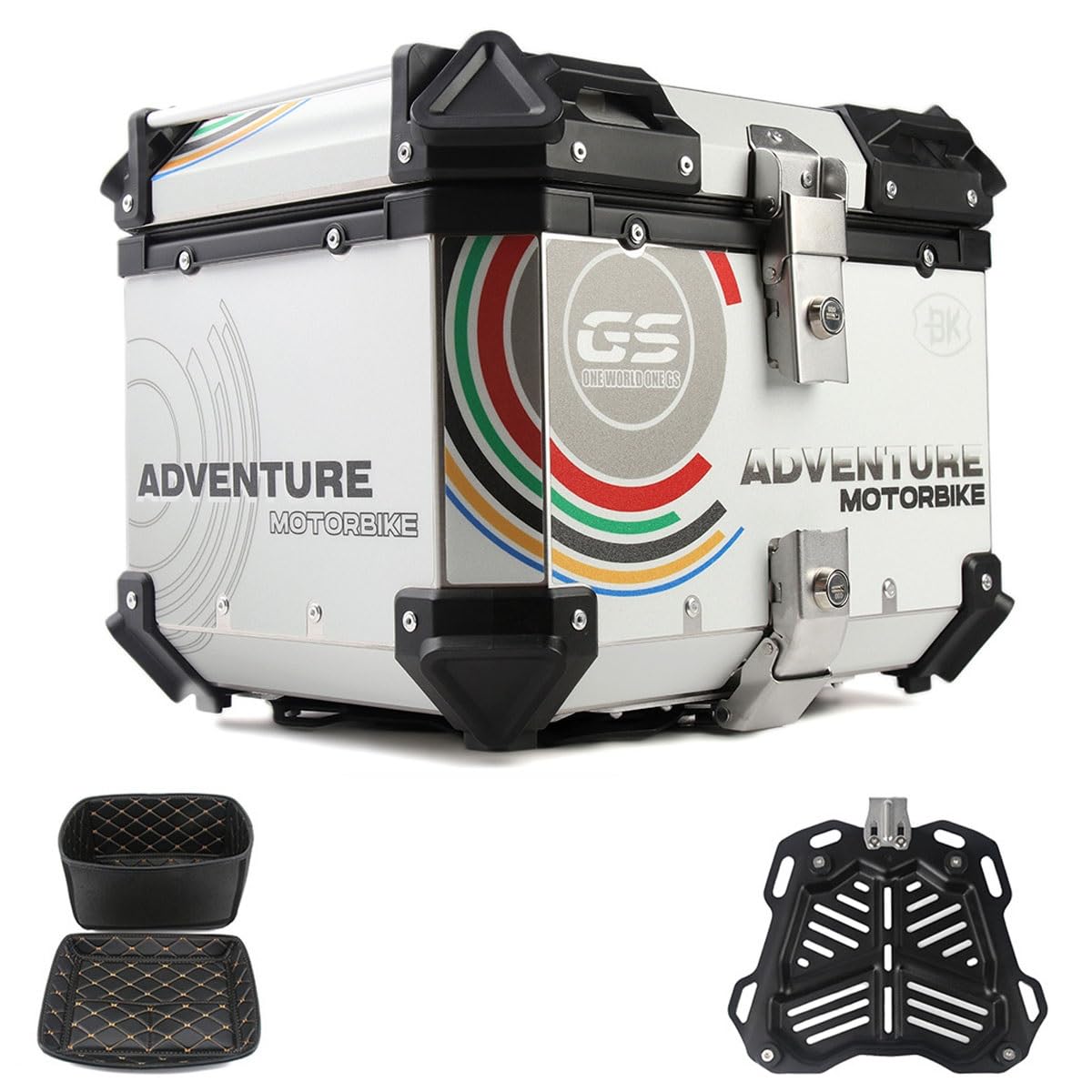 Bauletto per moto Bauletto per moto Bauletto posteriore con serratura per riporre il casco, bauletto posteriore nero/argento per moto, scooter, ciclomotore, con piastra di base 36L-100L (un colore F Bauletto per moto Bauletto per moto Bauletto posteriore con serratura per riporre il casco, bauletto posteriore nero/argento per moto, scooter, ciclomotore, con piastra di base 36L-100L (un colore F von ZHAOHUAN