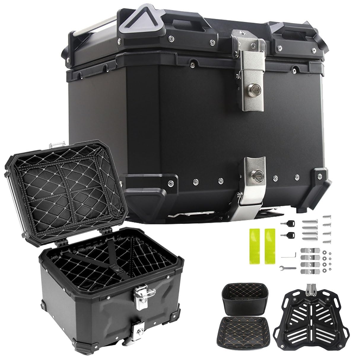 ZHAOHUAN Bauletto per moto nero/argento, bauletto per moto in alluminio con serratura di sicurezza, bauletto portaoggetti per moto con piastra di base, impermeabile/antipolvere (monocolore A80L) von ZHAOHUAN
