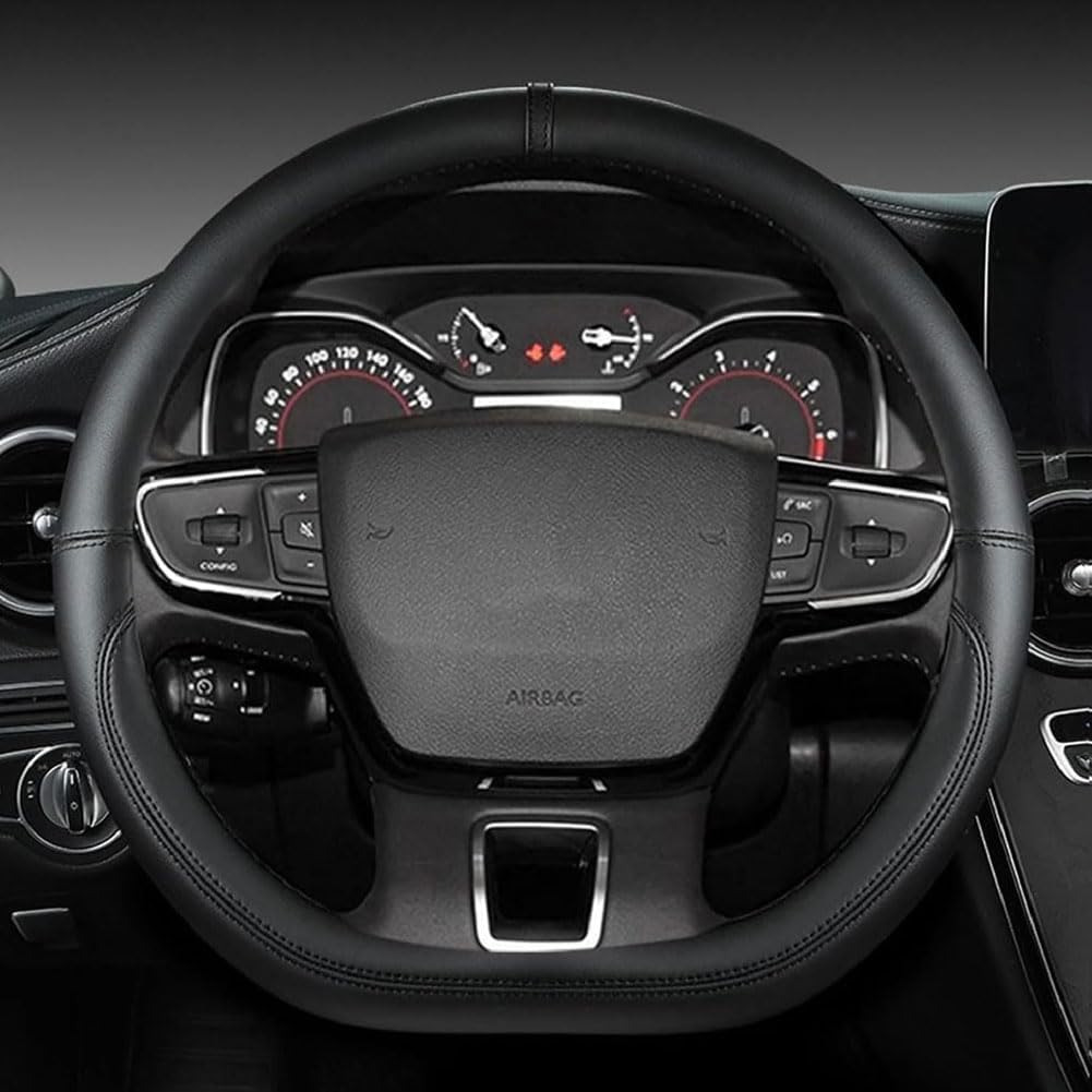 Leder Auto Lenkradbezug für Peugeot 2008 2013-2018, Maßgeschneidert Anti-rutsch Atmungsaktives Lenkradhülle, Nappaleder Auto Lenkrad Abdeckung, A Black-D-Style Leder Auto Lenkradbezug für Peugeot 2008 2013-2018, Maßgeschneidert Anti-rutsch Atmungsaktives Lenkradhülle, Nappaleder Auto Lenkrad Abdeckung, A Black-D-Style von ZHAOYIJIE