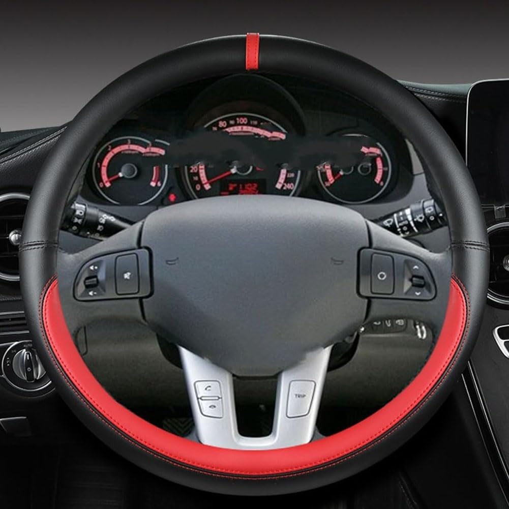 Leder Auto Lenkradbezug für Peugeot 2008 2013-2018, Maßgeschneidert Anti-rutsch Atmungsaktives Lenkradhülle, Nappaleder Auto Lenkrad Abdeckung,A RED-O-Style Leder Auto Lenkradbezug für Peugeot 2008 2013-2018, Maßgeschneidert Anti-rutsch Atmungsaktives Lenkradhülle, Nappaleder Auto Lenkrad Abdeckung,A RED-O-Style von ZHAOYIJIE