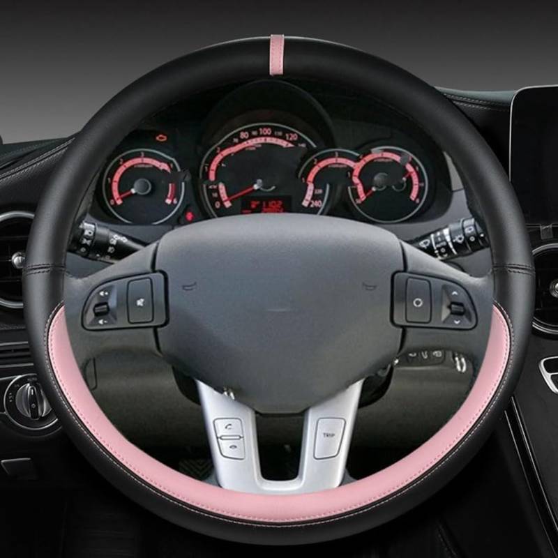 Leder Auto Lenkradbezug für Toyota Corolla 2013-2019, Maßgeschneidert Anti-rutsch Atmungsaktives Lenkradhülle, Nappaleder Auto Lenkrad Abdeckung,A PINK-O-Style von ZHAOYIJIE