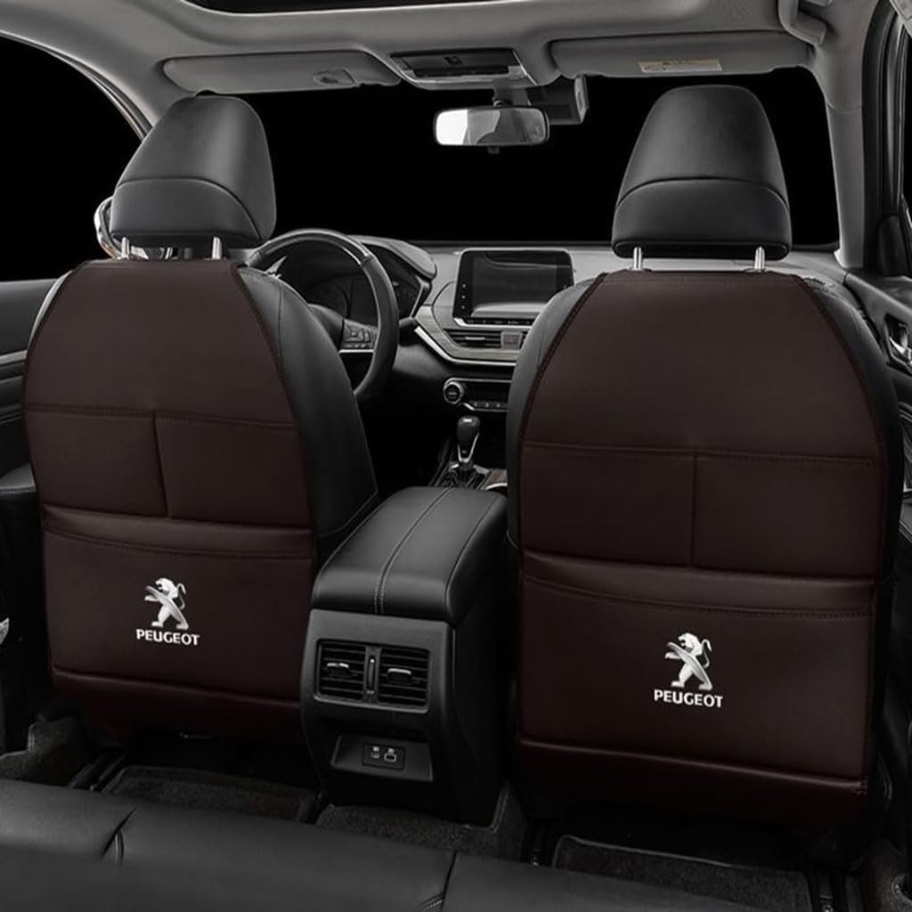 2 Stück Leder Auto Rücksitzschoner Anti-Kick Matte für Peugeot 5008 SUV 5008(5seats) 2017-2024, Wasserdicht Anti-Schmutzig Autositz Rückenlehnenschutz, Auto Zubehör,B-Brown von ZHOUFUDA