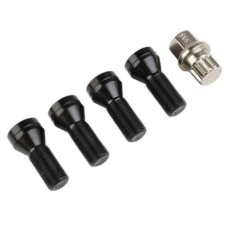 ZHjLut Autoradschrauben Kompatibel mit i3 2013 + für i8 2014 + M14 X1.25 Schwarze LEICHTMETALLRAD-SICHERUNGSSCHRAUBEN RADMUTTERN + SCHLÜSSEL(M14 1.25) von ZHjLut