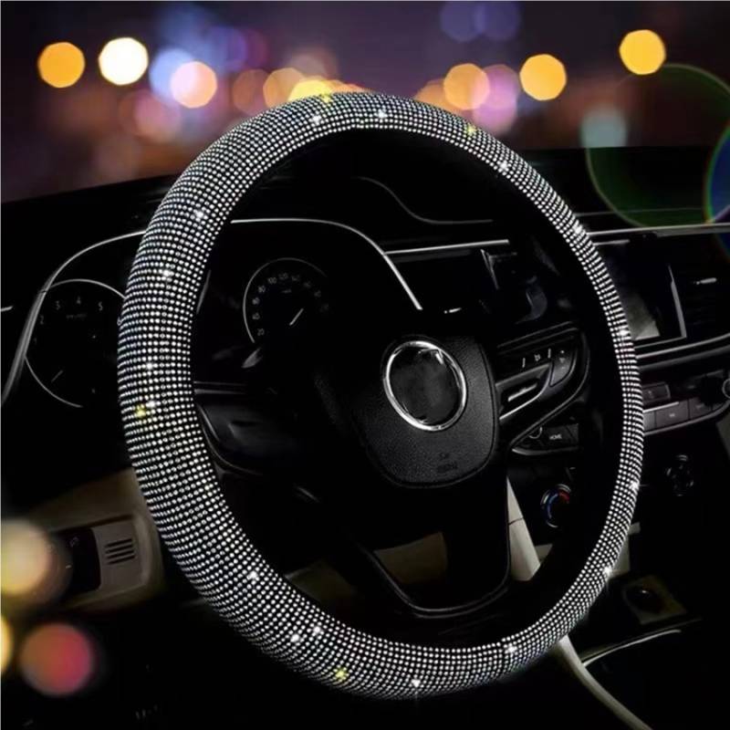 Lenkradbezug Glitzer,38 cm Kristall Lenkradbezug Auto Lenkradbezug Leder mit Bling Bling Strass rutschfest Lenkrad Abdeckung Universal rutschfest Lenkrad Anti-Rutsch für Frauen Mädchen von ZHjuju