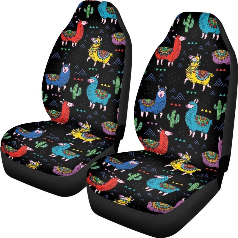 ZIATUBLES Alpaka Kaktus Muster Auto Sitzbezüge Fahrzeug Sitzschoner Auto Sitzbezug Atmungsaktiv Dehnbar Material Universal Auto Sitzschoner von ZIATUBLES