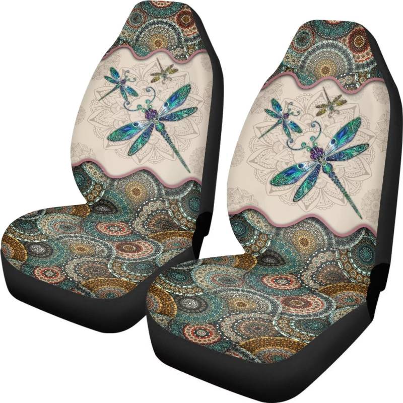 ZIATUBLES Boho Mandala Libelle Druck Auto Sitzbezug Dekor Zubehör Sitzschoner für Auto Vordersitzbezug Fahrzeugsitzschoner Universal Fit von ZIATUBLES