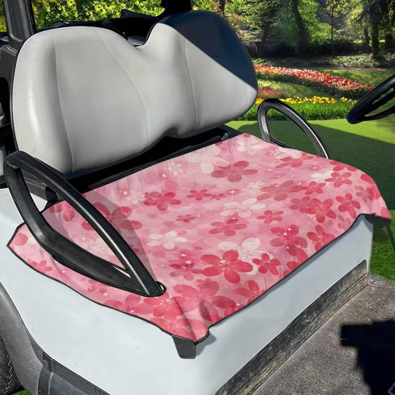 ZIATUBLES Rosa Kirsche Muster Golf Cart Sitz Handtuch Protector Anti-Hot Portable Dekorative Golf Cart Cover Universal für die meisten 2-Personen-Sitze Club Auto Zubehör von ZIATUBLES