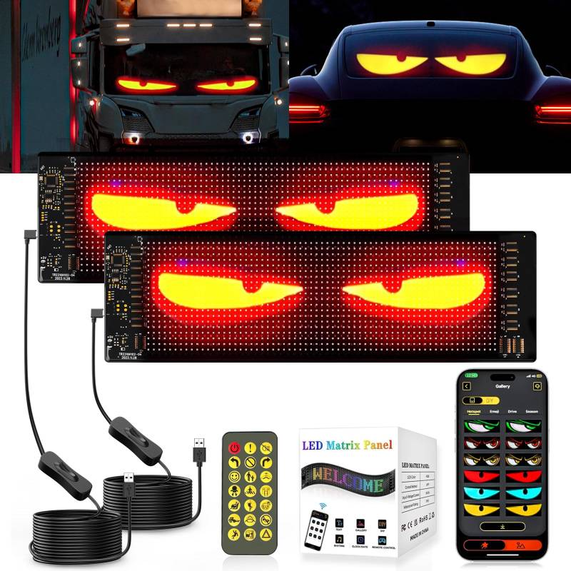 ZIMAOER LED Augen für LKW, Teufelsaugen Lichter für Autos, Flexibles LED-Display, Großes Programmierbares Schild Design für Auto, LKW, Geschäft, DIY Dynamische Werbung (2er 10.2x34.8cm) von ZIMAOER