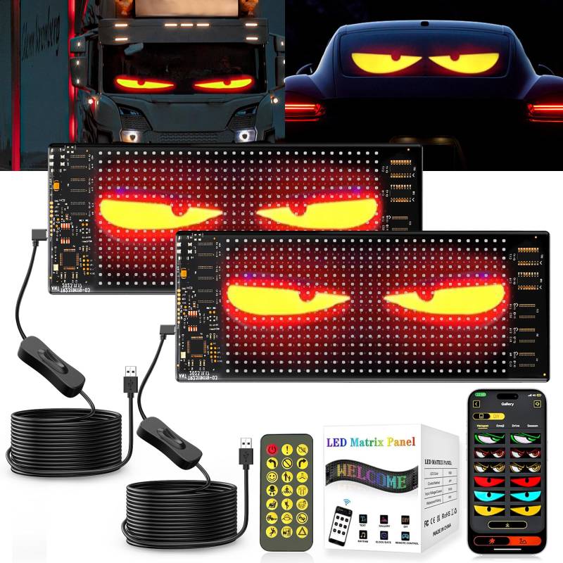ZIMAOER LED Augen für LKW, Teufelsaugen Lichter für Autos, Flexibles LED-Display, Großes Programmierbares Schild Design für Auto, LKW, Geschäft, DIY Dynamische Werbung (2er 7x17.3cm) von ZIMAOER