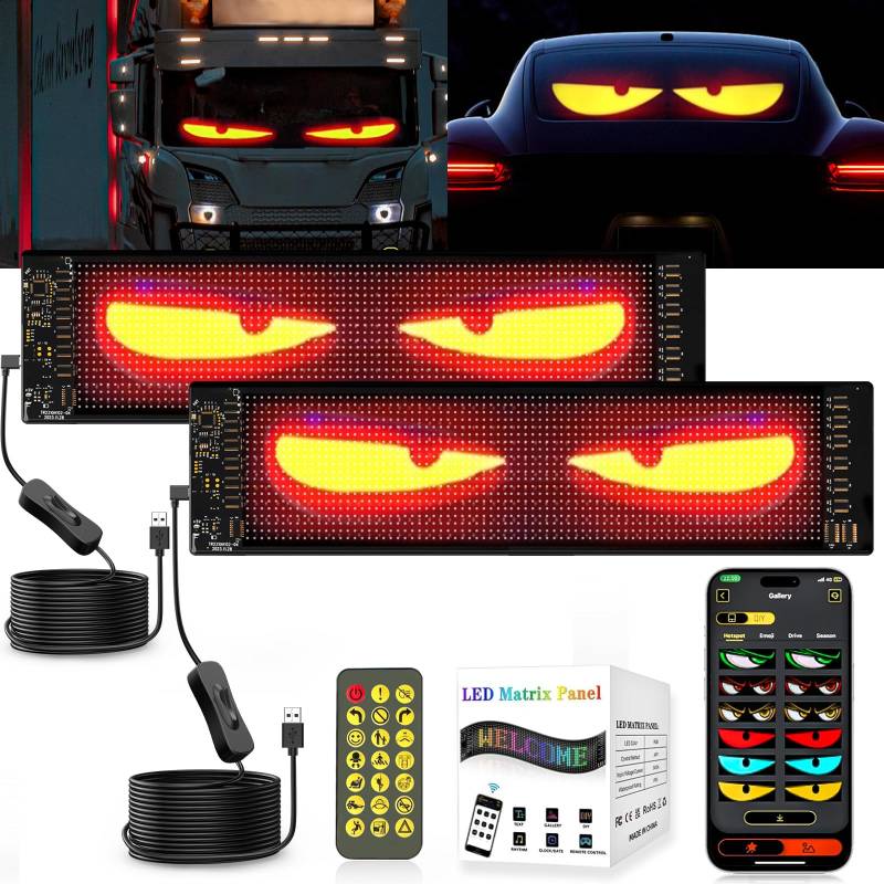 ZIMAOER LED Augen für Lkw, Teufelsaugen Lichter für Autos, Flexibles LED-Display, Großes Programmierbares Schild Design für Auto, Lkw, Geschäft, DIY Dynamische Werbung (2er 9.2x37.4cm) von ZIMAOER