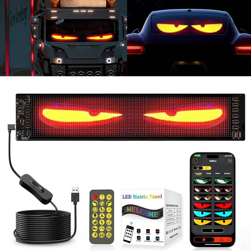 ZIMAOER LED Augen für LKW, Teufelsaugen Lichter für Autos, Flexibles LED-Display, Großes Programmierbares Schild Design für Auto, LKW, Geschäft, DIY Dynamische Werbung (1er 12x59.5cm) von ZIMAOER