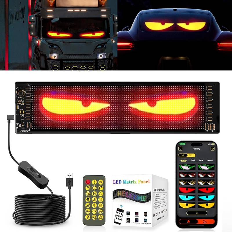 ZIMAOER LED Augen für LKW, Teufelsaugen Lichter für Autos, Flexibles LED-Display, Großes Programmierbares Schild Design für Auto, LKW, Geschäft, DIY Dynamische Werbung (1er 7x17.3cm) von ZIMAOER