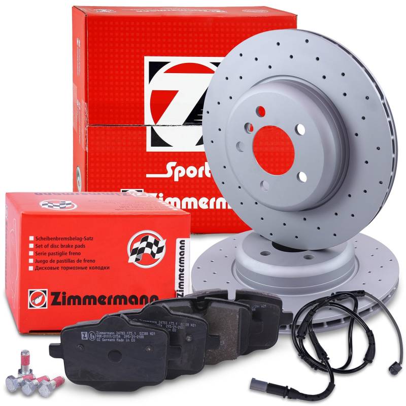 ZIMMERMANN Bremsenset Hinterachse inkl. Sport Bremsscheiben Coat Z hinten Ø 345 mm innenbelüftet und Bremsbeläge hinten Kompatibel mit BMW 5er (F10), 6er (F12)(F13)(F06) von ZIMMERMANN