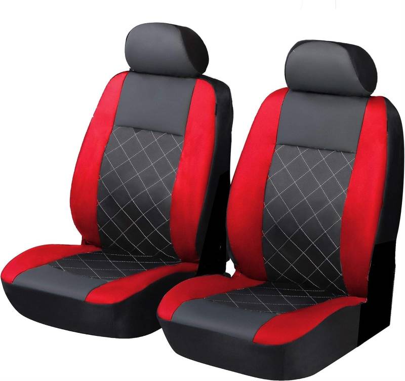 Sitzbezüge Vorderes Paar Autositzbezüge in Lederoptik Sitzbezüge Auto (Farbe : Rot) von ZINXY
