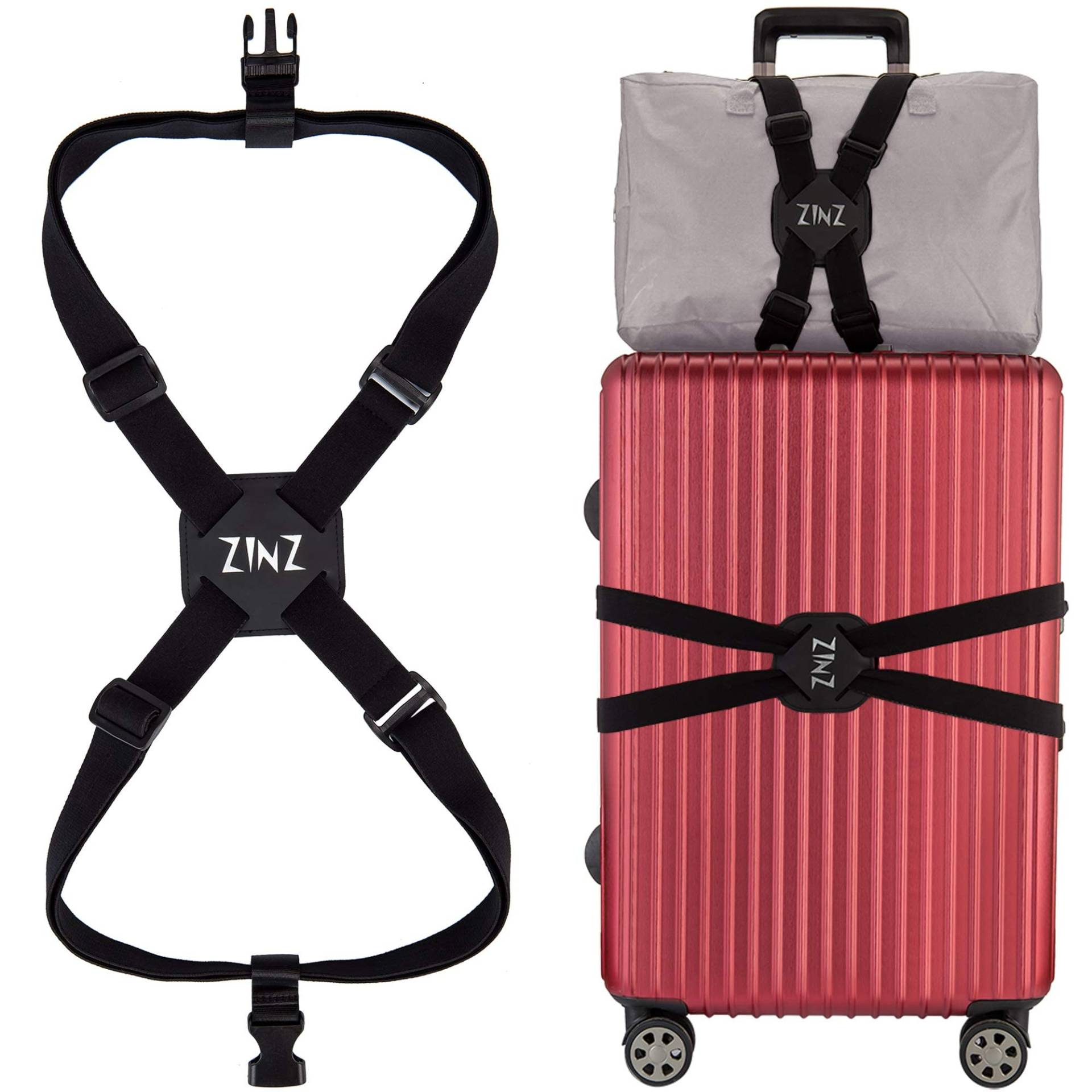 Koffergurt, ZINZ Hochelastischer Koffer, verstellbare Gürteltasche, Bungees mit Schnallen und mehr Anwendungen - Schwarz von ZINZ