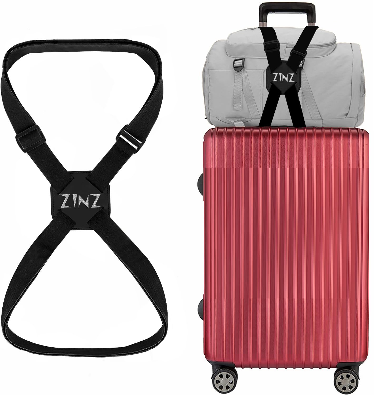 Koffergurt, ZINZ Hochelastischer Koffer, verstellbare Gürteltasche, Bungees mit Schnallen und mehr Anwendungen - Schwarz Koffergurt, ZINZ Hochelastischer Koffer, verstellbare Gürteltasche, Bungees mit Schnallen und mehr Anwendungen - Schwarz von ZINZ