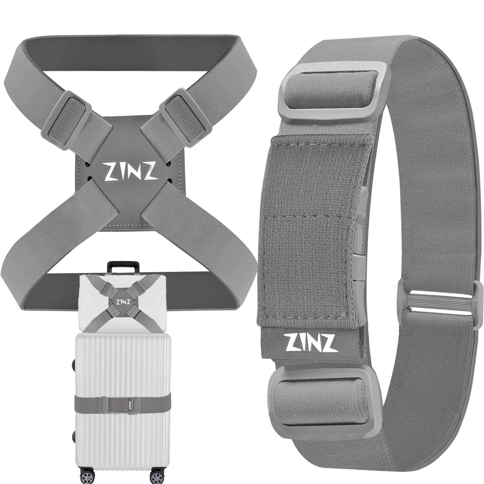 ZINZ 2er-Pack elastische Gepäckgurte und Koffer-Bungee, Verstellbarer Taschengürtel, Reisezubehör ，Grau von ZINZ