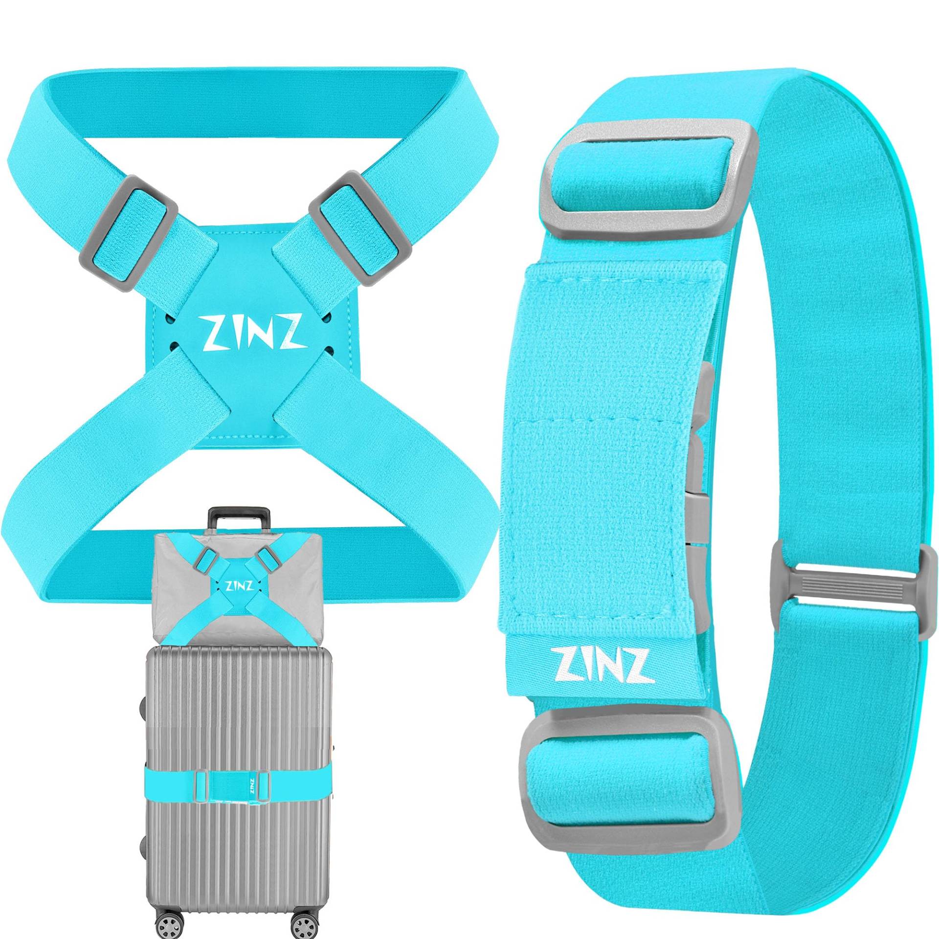 ZINZ 2er-Pack elastische Gepäckgurte und Koffer-Bungee, Verstellbarer Taschengürtel, Reisezubehör ，Hellblau von ZINZ