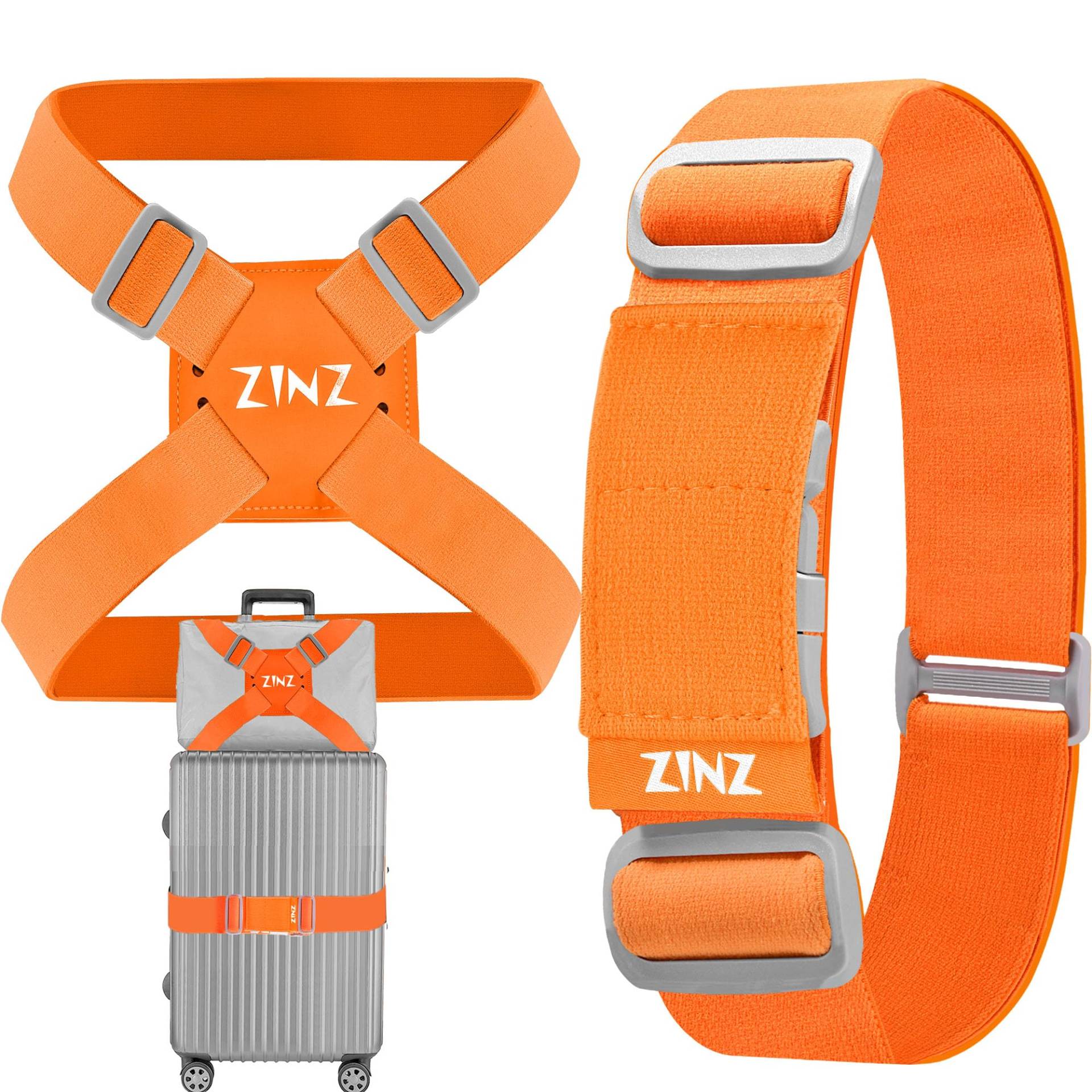 ZINZ 2er-Pack elastische Gepäckgurte und Koffer-Bungee, Verstellbarer Taschengürtel, Reisezubehör ，Orange von ZINZ