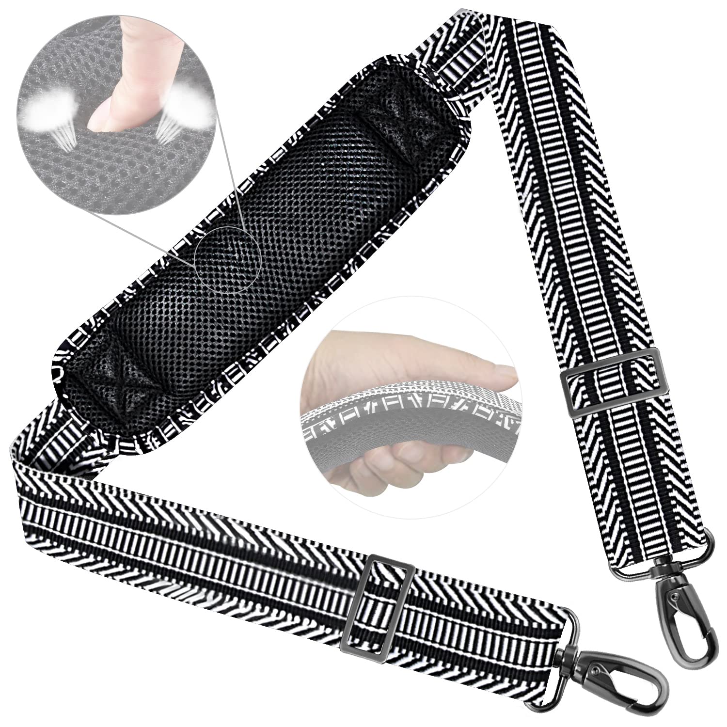 ZINZ Schultergurt, 58" Universal Verstellbare Schulterriemen Dauerhafte belüfteten mit Metall Drehhaken für Gepäck Duffel Kameratasche Laptoptasche Reisetasche Sporttaschen,Schwarz-weißer Jacquard ZINZ Schultergurt, 58" Universal Verstellbare Schulterriemen Dauerhafte belüfteten mit Metall Drehhaken für Gepäck Duffel Kameratasche Laptoptasche Reisetasche Sporttaschen,Schwarz-weißer Jacquard von ZINZ