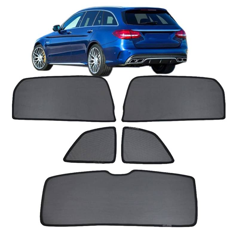 Sonnenschutz Auto Vorhang Für Baby Kinder Sonnenblende Für C Class S205 Wagon 2014-2021 UV Schutz Magnetisch Sonnenschutz Für Autofenster Seitenscheibe Schwarz,Rear+Triangular+Back-windscreen-5PCS von ZJIEX