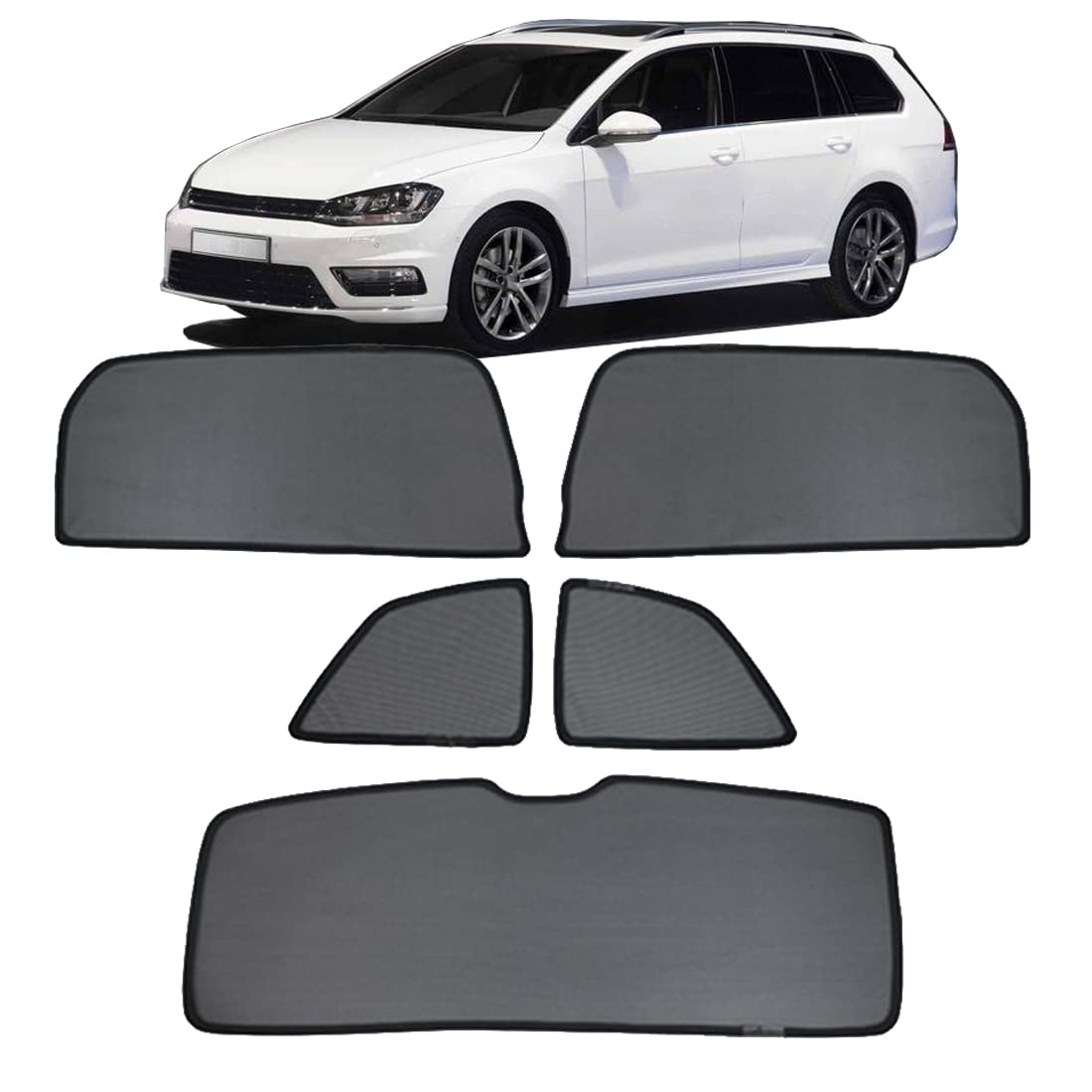 Sonnenschutz Auto Vorhang Für Baby Kinder Sonnenblende Für Golf 7 Variant 2013-2020 UV Schutz Magnetisch Sonnenschutz Für Autofenster Seitenscheibe Schwarz,Rear+Triangular+Back-windscreen-5PCS von ZJIEX