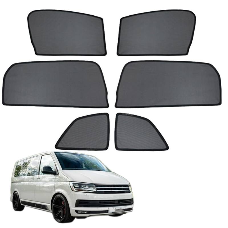 Sonnenschutz Auto Vorhang Für Baby Kinder Sonnenblende Für Multivan T5 T6 2012-2019 UV Schutz Magnetisch Sonnenschutz Für Autofenster Seitenscheibe Schwarz,Front+Rear+Triangular-window-6PCS von ZJIEX