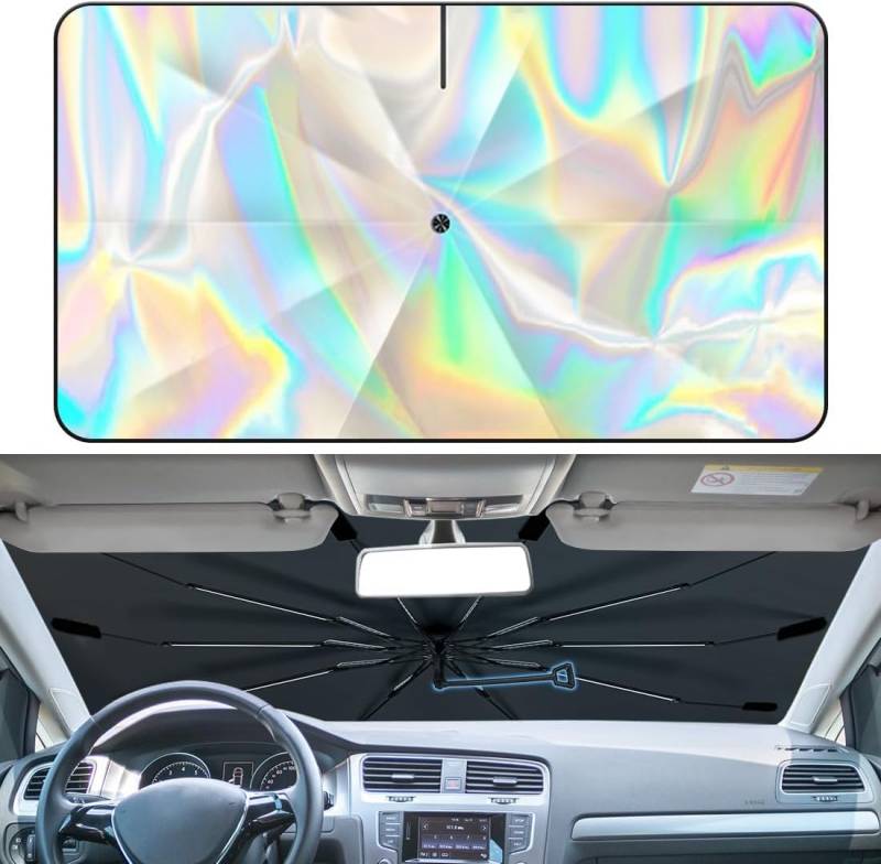 140 * 80cm Sonnenschutz Auto Frontscheibe Innen,Auto Windschutzscheibe Sonnenschutz,Faltbarer Auto Windschutzscheibe Sonnenschirm Regenschirm,UV-beständig,Laser-Regenschirm Design,für Autos und SUV von ZJILIXIA