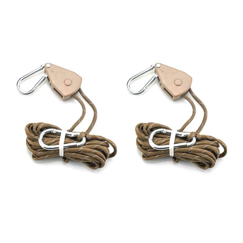 2Pcs Einstellbare Lanyard Hängen for Zelt Wachsen Pflanze Lampe Seil Ratschen Aufhänger Pulley Haken für Sonnensegel(4meter Khaki) von ZJPOJph
