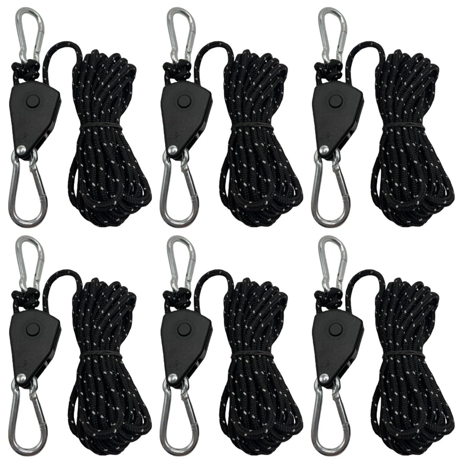 6 Stück Campingzelt-Zurrseil-Spanner Befestigungswindseilschnalle Riemenscheibe Ratschenaufhänger Markisenseilhaken Zurrgurt 4 Mm für Sonnensegel(Black) von ZJPOJph