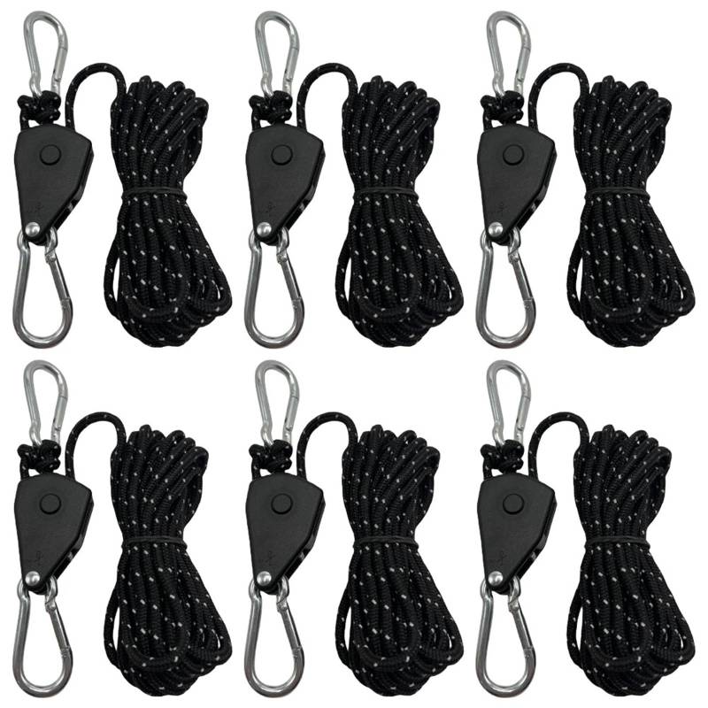 6 Stück Campingzelt-Zurrseil-Spanner Befestigungswindseilschnalle Riemenscheibe Ratschenaufhänger Markisenseilhaken Zurrgurt 4 Mm für Sonnensegel(Black) von ZJPOJph