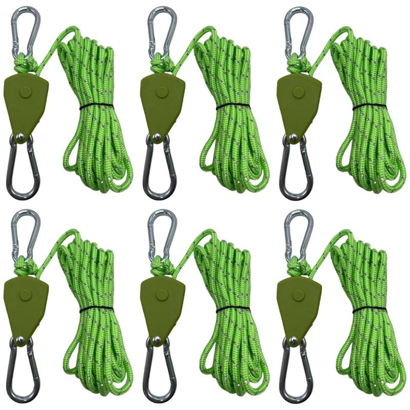 6 Stück Campingzelt-Zurrseil-Spanner Befestigungswindseilschnalle Riemenscheibe Ratschenaufhänger Markisenseilhaken Zurrgurt 4 Mm für Sonnensegel(Green) von ZJPOJph