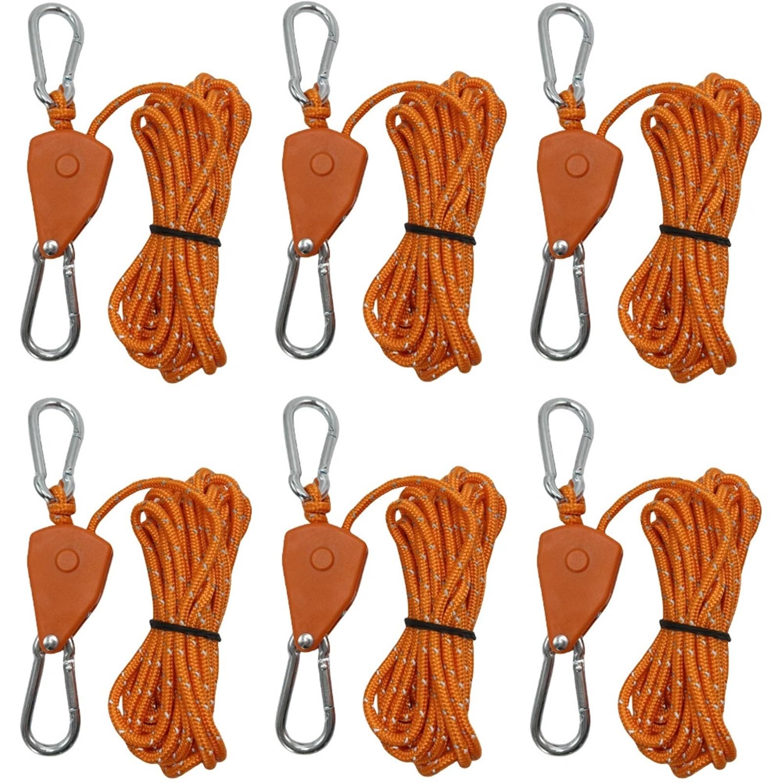 6 Stück Campingzelt-Zurrseil-Spanner Befestigungswindseilschnalle Riemenscheibe Ratschenaufhänger Markisenseilhaken Zurrgurt 4 Mm für Sonnensegel(Orange) von ZJPOJph