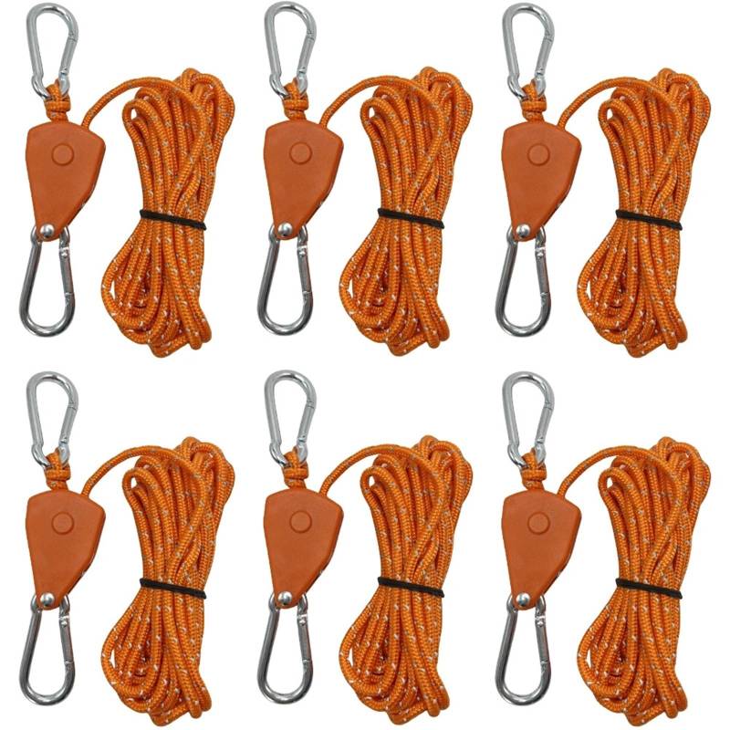 6 Stück Campingzelt-Zurrseil-Spanner Befestigungswindseilschnalle Riemenscheibe Ratschenaufhänger Markisenseilhaken Zurrgurt 4 Mm für Sonnensegel(Orange) von ZJPOJph